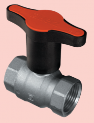 Шаровой кран никелированый HERZ с удлинённой “Т-образной” полимерной рукояткой (цвет рукоятки - красный), PN 25, ВР-ВР 1220141 - изображение Шаровой кран никелированый HERZ с удлинённой “Т-образной” полимерной рукояткой (цвет рукоятки - красный), PN 25, ВР-ВР 1220141 - фото