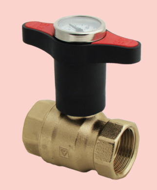 Шаровой кран HERZ с удлинённой “Т-образной” полимерной рукояткой и термометром (цвет рукоятки - красный), ВР-ВР  - фото